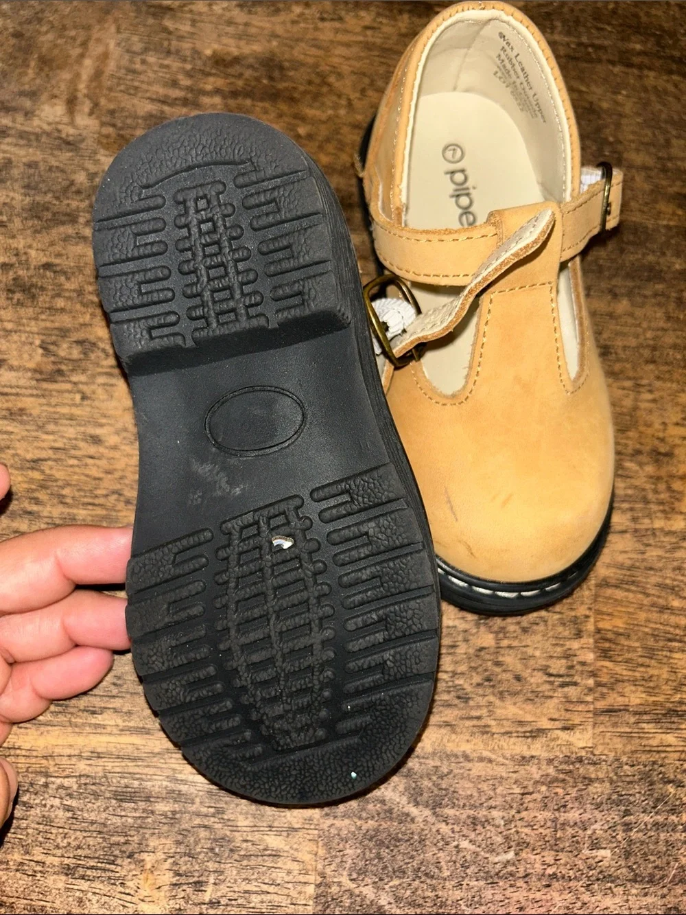 Piper Girls Tan T-Strap Mary Jane Shoes